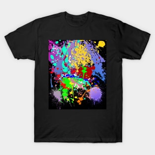 Rainbow Ink Paint, Drip Splatter, Black T-Shirt